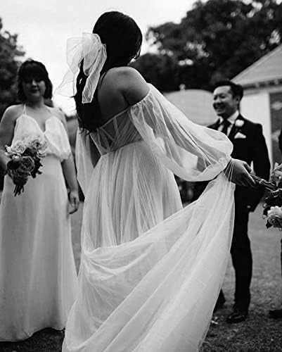 נשים של נפוח ארוך שרוול שמלה לנשף טול כדור שמלת חתונה שמלת כלה פורמליות ערב שמלות עם סדק