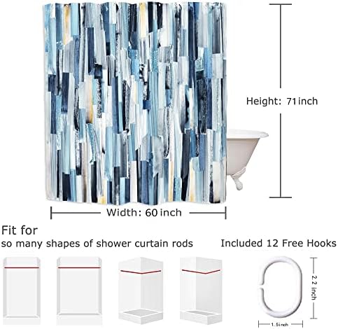 Yookeb כחול תקציר צביעה וילון מקלחת אמבטיה 60W על 71H אינץ 'מודרני פסים מודרניים עכשוויים אמנות מעץ מעץ