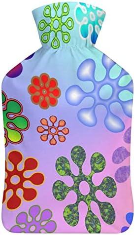 כוח פרחים צבעוני בקבוק מים חמים עם כיסוי רך 1L תיק גדול יותר קלאסי חם יותר לרגלי יד צוואר