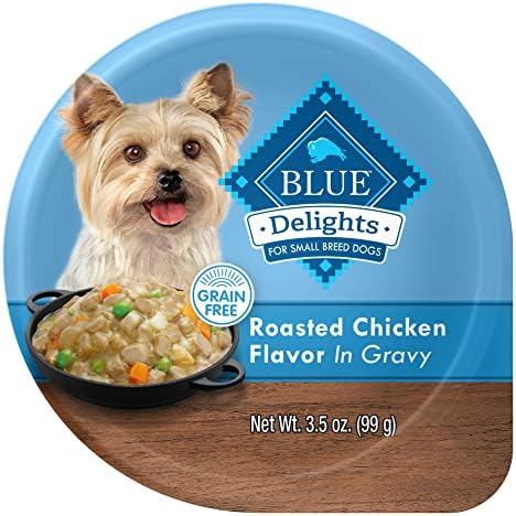 כחול באפלו תענוגות טבעי למבוגרים גזע קטן רטוב כלב מזון כוס, קלוי עוף טעם לבבי רוטב 3.5-עוז
