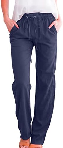 מכנסי פשתן מקסימים לנשים לנשים מכנסי פשתן כותנה המותניים האלסטיים שרציית מכנסיים רופפים מזדמנים מכנסיים מכנסיים
