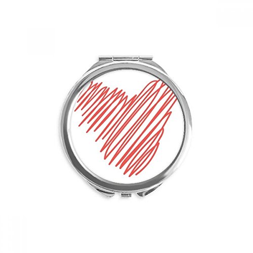 לב אדום קו סקיצה האהבה יום יד קומפקטי מראה עגול נייד כיס זכוכית