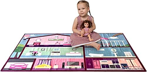 שטיחי פעילות לילדים-בית בובות ושטיח חד קרן - בית משחק הפיך ושטיחי חד קרן לילדות חדר שינה / שטיח לחדר ילדים 40איקס 60