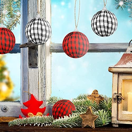 6 חלקים כדורים משובצים תלויים לחג המולד חג המולד של בופלו משובץ קישוטי כדור קישוטי חג המולד קישוט ג'ינגהאם קישודים כפריים
