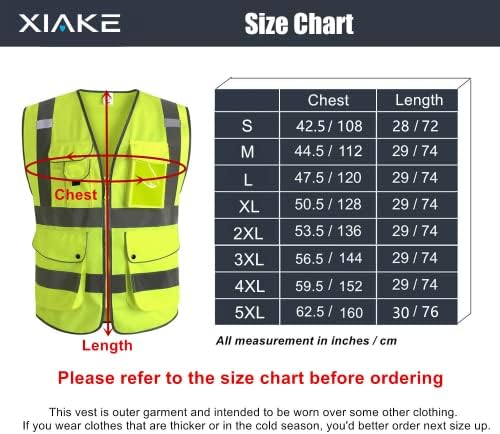 Xiake hi vis vis vese Safective Safety עם כיסים ורוכסן לגברים ונשים, עומד בתקן ANSI/ISEA