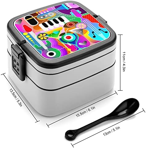 קופסת ארוחת צהריים בעיצוב רקע מוזיקלי ניידים שכבה כפולה בנטו קופסה קיבולת גדולה מיכל אוכל מיכל אוכל עם כף