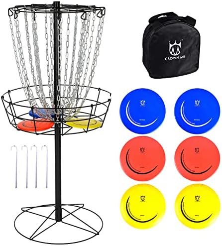 יעד סל הגולף של Crown Me Disc כולל 3 דיסקים, סלי שערי גולף מתכת ניידים עם 24 שרשרת