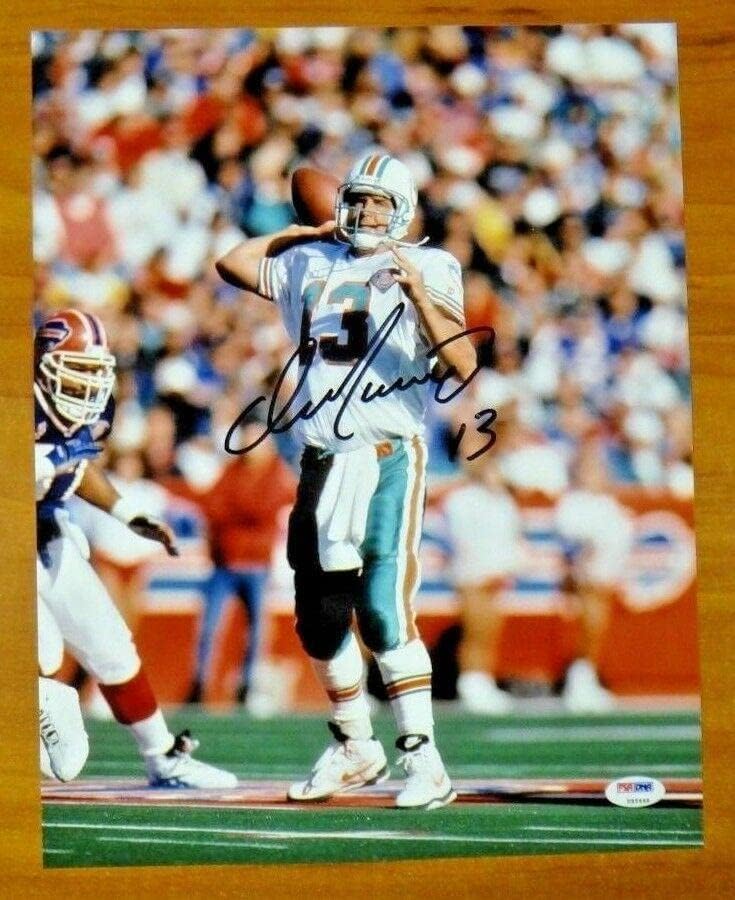 דן מרינו דולפינים חתמו 11x14 צילום כדורגל PSA/DNA מדבקת ללא כרטיס - תמונות NFL עם חתימה