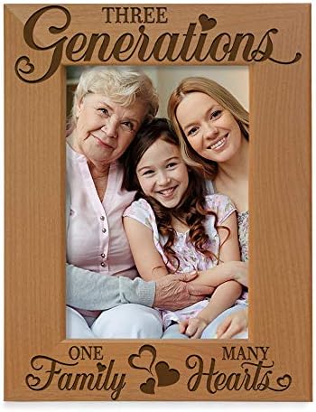 קייט פוש - 3 דורות של אהבה, שלושה דורות משפחה אחת לבבות רבים חרוטים מסגרת תמונה טבעית - יום האם, יום האב, סבתא