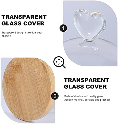 Sewroro Mini Clear זכוכית כיפת זכוכית עם ידית בסיס עץ CLOCHE JAR CUPCAKE CUPCAKE CASPERAT