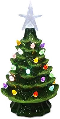 חיה קרמיקה 7.5 אינץ 'עץ חג מולד ירוק עם אורות רב צבעוניים