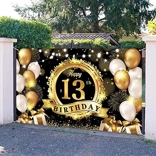 יום הולדת 13 שמח קישוט רקע באנר שחור זהב גדול במיוחד בד סימן יום הולדת פוסטר צילום רקע 13 שנה מסיבת יום הולדת