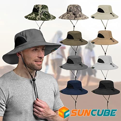 קוביית שמש רחבה שוליים כובע שמש גברים נשים, טיולים בכובע שמש, רצועת סנטר, כובע קיץ ספארי, בוני חיצוני, upf 50+