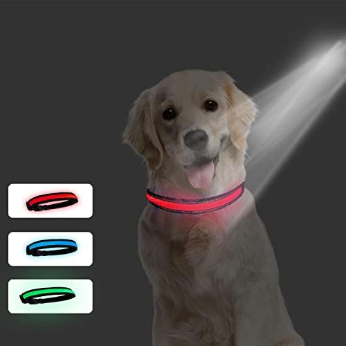 Comoil Led Dogs Collar USB נטענת, עמידה במים צווארוני כלבים, צווארון Led Led מתכוונן להליכה בלילה, ריצה וריצה