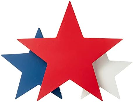 Glitzhome 3pcs כוכבי עץ פטריוטיים לקישוטים מקורה יום העצמאות יום עצמאות חסימות כוכבי עץ עם אמרות אלוהים
