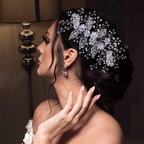 כלה כיסוי ראש לנשים בנות ריינסטון פרח חתונה שיער אביזרי עבור כלות בעבודת יד כסף שיער אביזרי עבור נשים חתונה