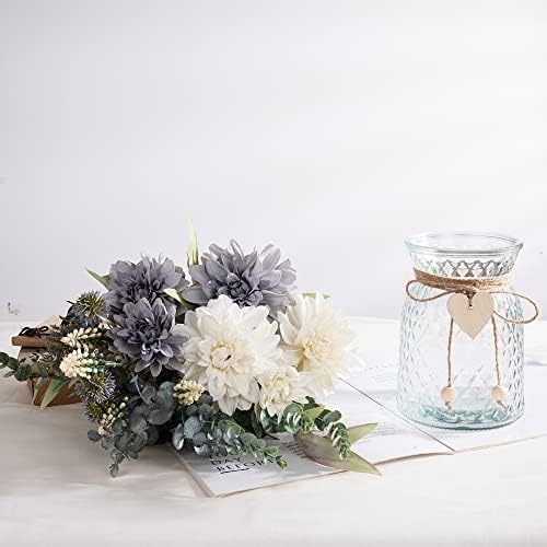 ג ' ארלינג משי פרחים באגרטל, פרחים מלאכותיים הסדר עם זכוכית אגרטל פו דליה לקישוט שולחן מרכזי