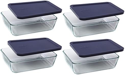 פיירקס 6-כוס 7211 מלבן זכוכית מזון אחסון מכולות עם כחול פלסטיק מכסים-4 חבילה