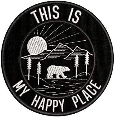 זה המקום המאושר שלי דוב ההרים שלי בשחור לבן סצינה רקומה טלאי פרימיום DIY DIY ברזל או תפור גלאי דקורטיבי סמל נופש