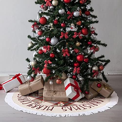 חצאית עץ חג המולד עם ציצית, חצאית עץ חג המולד משובצת חג המולד, מחצלת בסיס עץ גנום בגודל 30 , כדורי חג המולד קישוטי