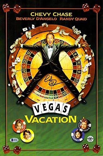 Chevy Chase חתימה 12 x 17 לאומי Lampoon Vegas Vaction Poster - Bas CoA - אימות בקט - פוסטרים של סרטים