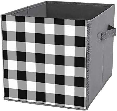 שחור ולבן באפלו לבדוק מתקפל אחסון פחי מתקפל קופסות בד קוביית פשוט ארגונית עם ידיות לבית שינה בגדי צעצועי ספרים 10 איקס 10