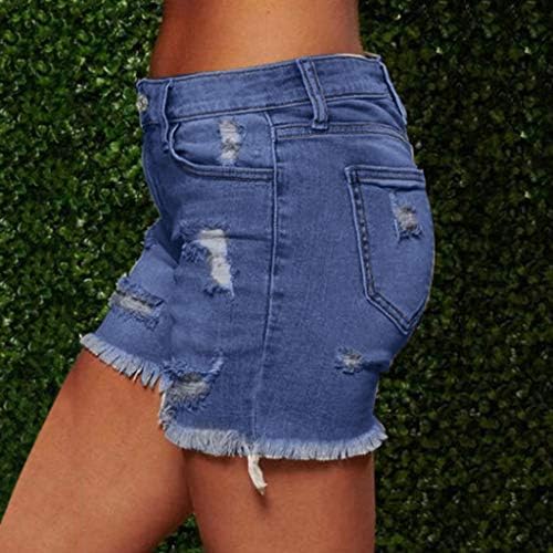 מכנסי ג'ינס קצרים של נשים נמתחים קרועים ג'ין מכנסיים קצרים במותניים גבוהות במצוקה מכנסי ג'ינס קצרים מזדמנים קיץ ג'ין