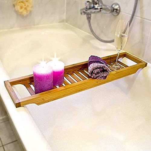 קאדי אמבטיה Accduer, מסגרת אמבטיה מעץ, 4.5 x 101 x 14.5 סמ, מגש אחסון אמבטיה, כיסוי אמבטיה מתקפל במבוק טבעי