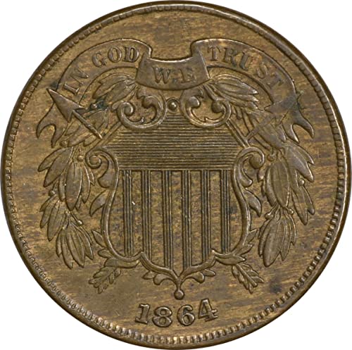 1864 P שני סנט חלקים מוטו גדול לא מאושר על ידי AU