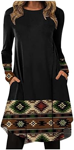 ארוך שרוול קוקטייל שמלה לנשים נשים של אופנה מזדמן מודפס עגול צוואר סוודר רופף ארוך שרוול שמלה