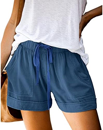 מכנסיים קצרים חמודים של נשים קיץ צבע מוצק מזדמן מכנסיים קצרים מותניים קצרים טיולים קלים אופניים נוחות כיס רופף