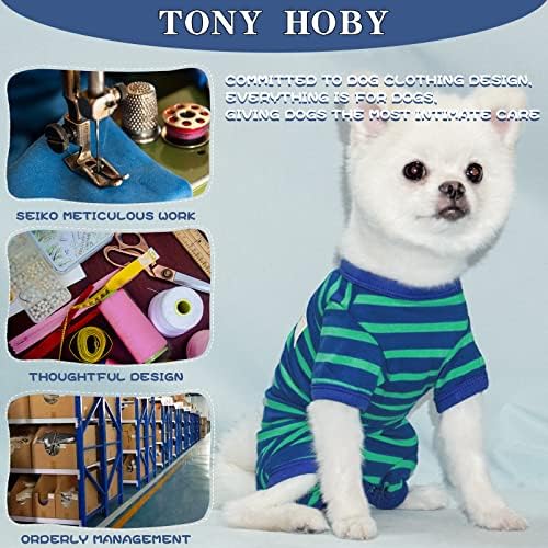 טוני הובי פיג'מה לנקבה/זכר, סרבל כלבים עם פסים לכלב בינוני קטן, רך ונוח 4 בגדי כלבים פיג'מה עם רגליים