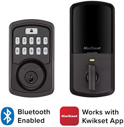 Kwikset 99420-003 Aura Bluetooth לתכנות לוח מקשים למנעול דלת Deadboll הכולל אבטחת חכם, ברזל שחור