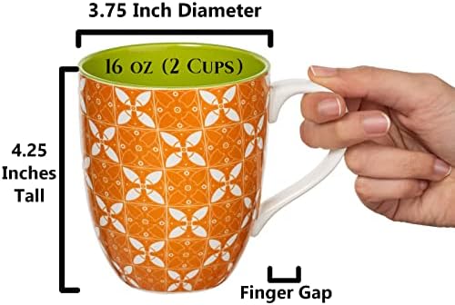 ספלי קפה של Annovero, סט של 6 ספלי חרסינה חמודים מודרניים חמודים/כוסות עם ידית גדולה, לנשים או לגברים, נהדר לתה, קקאו