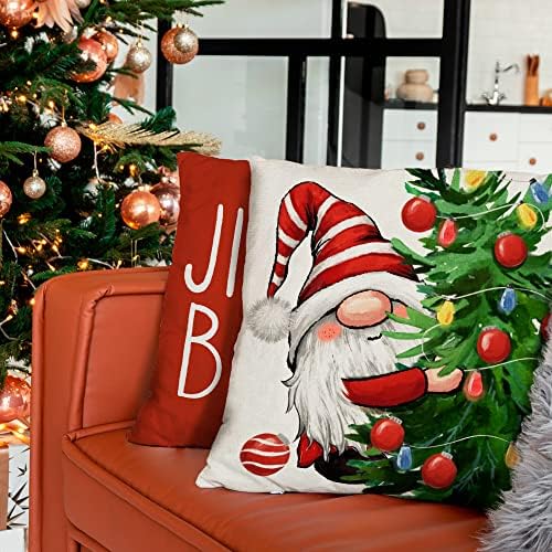 כיסויי כריות חג המולד 18x18 סט של 4 לקישוטים לחג המולד גמדים מתנה כריות עץ חג המולד כריות לזרוק חורף כריות עיצוב בית חווה