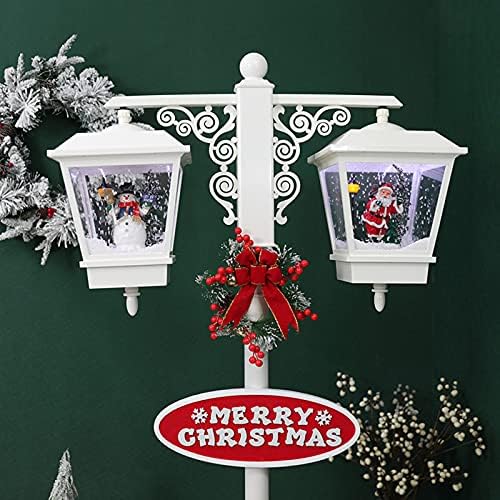Aizyr 74 מנורת רחוב חג המולד כפול עם קישוט סנטה ואיש שלג, פנס גלובוס שלג לחג המולד עם אור LED, מוזיקה, אדום