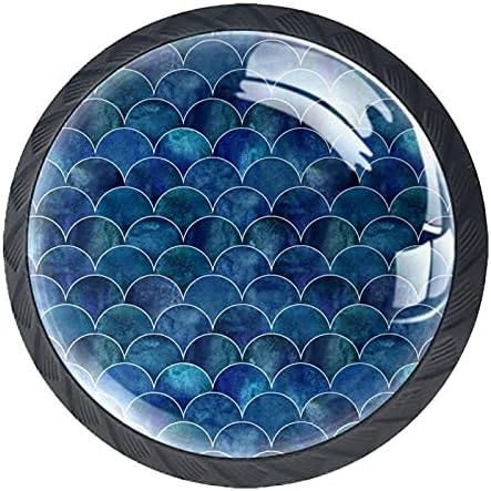 KRAIDO כחול בתולת ים כהה מאזני דגים מדאירים מטפלים 4 חתיכות ידית ארון עגולה עם ברגים מתאימים למשרד הביתי לחדר שינה ריהוט ארון