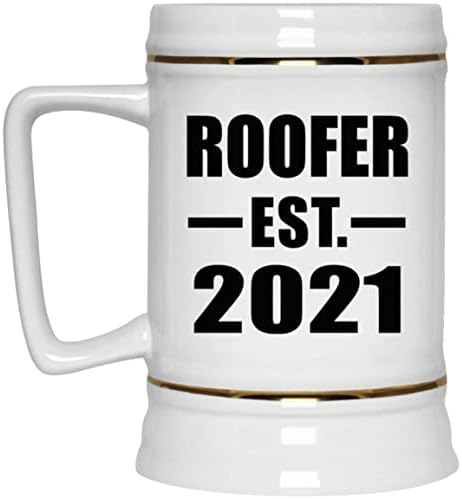 Designsify Roofer מבוסס est. 2021, 22oz Beer Stein Ceramic Tallard ספל עם ידית למקפיא, מתנות ליום הולדת יום