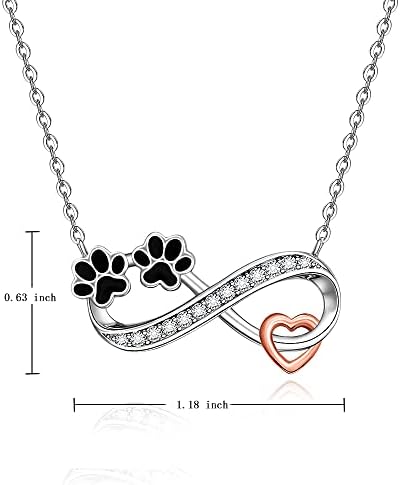 כלב חתול לב הדפסת כפת שרשרת לנשים סטרלינג כסף לחיות מחמד אינפיניטי שרשראות זיכרון מתנות שחור גור כפת לב קריסטל