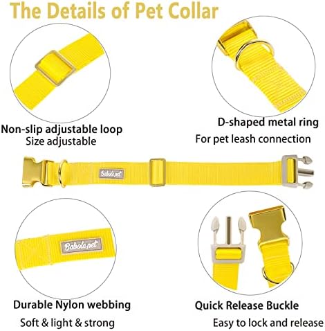 צווארוני כלבים של Babole Nylon צהוב לכלב כלבלב קטן, 13 צבעים, צווארוני חיות מחמד רכים ונוחים מתכווננים עם אבזם מתכת בטיחותי