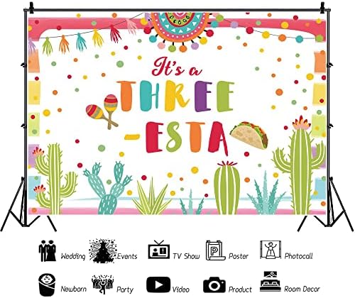 7 * 5 רגל מקסיקני שלישי יום הולדת רקע פיאסטה שלוש-אסטה מסיבת דקור צילום רקע לילדים ילדי קקטוס צבעוני כתמים מקסיקני פיאסטה