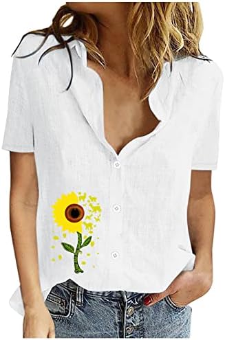 נשים של כפתור עד חולצות כותנה קיץ קצר שרוול חולצות צווארון מקרית טוניקות פרחוני מודפס חולצות רופף חולצה בתוספת