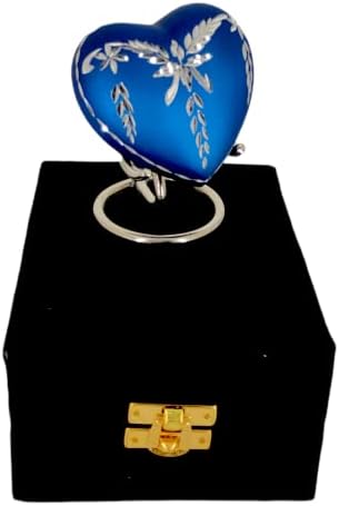 Akanksha Arts צורת לב קלאסית צורה שמירת מכסה לאפר אנושי - עם קופסה ועומדת - צבע כחול מקסים עם עיצוב חתך יהלומים 7 סמ