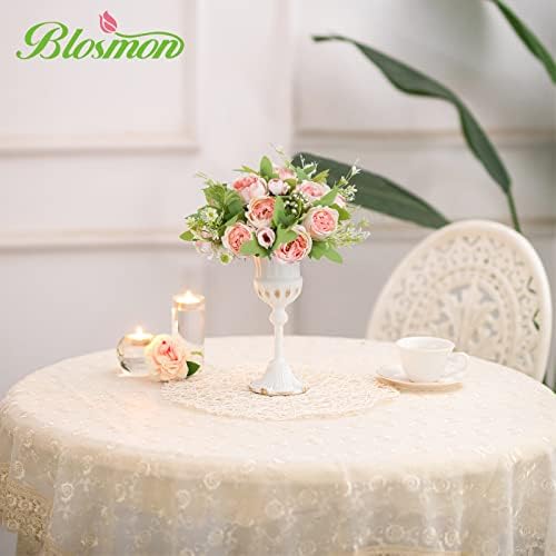 פרחים מלאכותיים של Blosmon קישוטי שולחן מרכזיים 6 יח 'פרחי אדמונית מזויפים אדמוני משי ורוד כדור פרחים מלאכותי עבור חתיכות