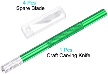 סט סכין מלאכת אמנות uxcell, סכין גילוף של 1 יח 'עם 4 יחידות חילוף 55 להב פלדת פחמן לפרייבס סטנסיל תחביב DIY, ידית מתכת ירוקה