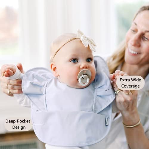 Bibtique Smock Bibs לתינוקות 6-24 חודשים - 3 חבילות - ביקורות אטומות למים עם כיס - הוכחת בלגן אוכלים תינוקות