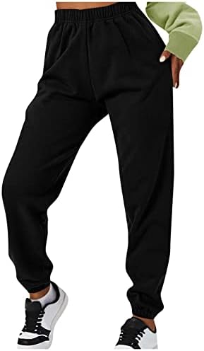 מכנסי טרנינג נשים אימון מותניים גבוהים מכנסי רץ מכנסיים רגועים בכושר מכנסיים חמים צמר מכנסיים תחתונים סינץ '.