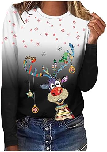 צמרות סתיו לנשים 2022 סקופ טרנדי צוואר חולצות הדפס חג המולד מצוידות בגדי סתיו רגועים
