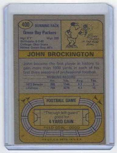 1974 Packers John Brockington Topps Topps 400 Auto Green Bay Autoggged - כרטיסי כדורגל עם חתימה של NFL