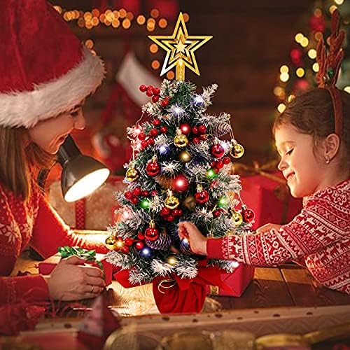 Cyaooi 24 עץ חג המולד מיני, עץ חג מולד קטן מלאכותי עם אורות מיתר LED ארבעה צבעים, עץ חג המולד של השולחן עם